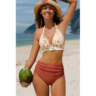 Pink Halter Tall Tri & High Waist Bikini Swimsuit