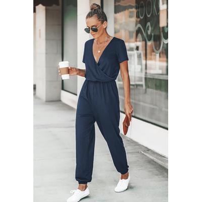 Midnight Blue Surplice Jogger Jumpsuit