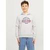 Kapuzensweatshirt JACK & JONES JUNIOR "JJELOGO SWEAT HOOD 2 COL 24/25 NOOS JNR", Jungen, Gr. 176, grau (weiß melange), angeraute Sweatware, Obermaterial: 70% Baumwolle, 30% Polyester, bedruckt, modisch, normal, Rundhals, Langarm Rippbündchen,...