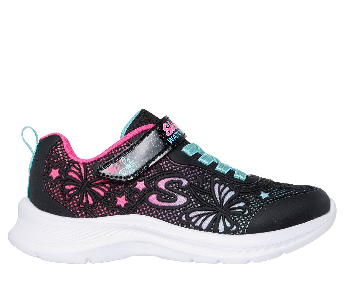 Skechers Girl's Jumpsters 2.0 - Butterfly Flush Sneaker | Size 1.5 | Black | Synthetic/Textile