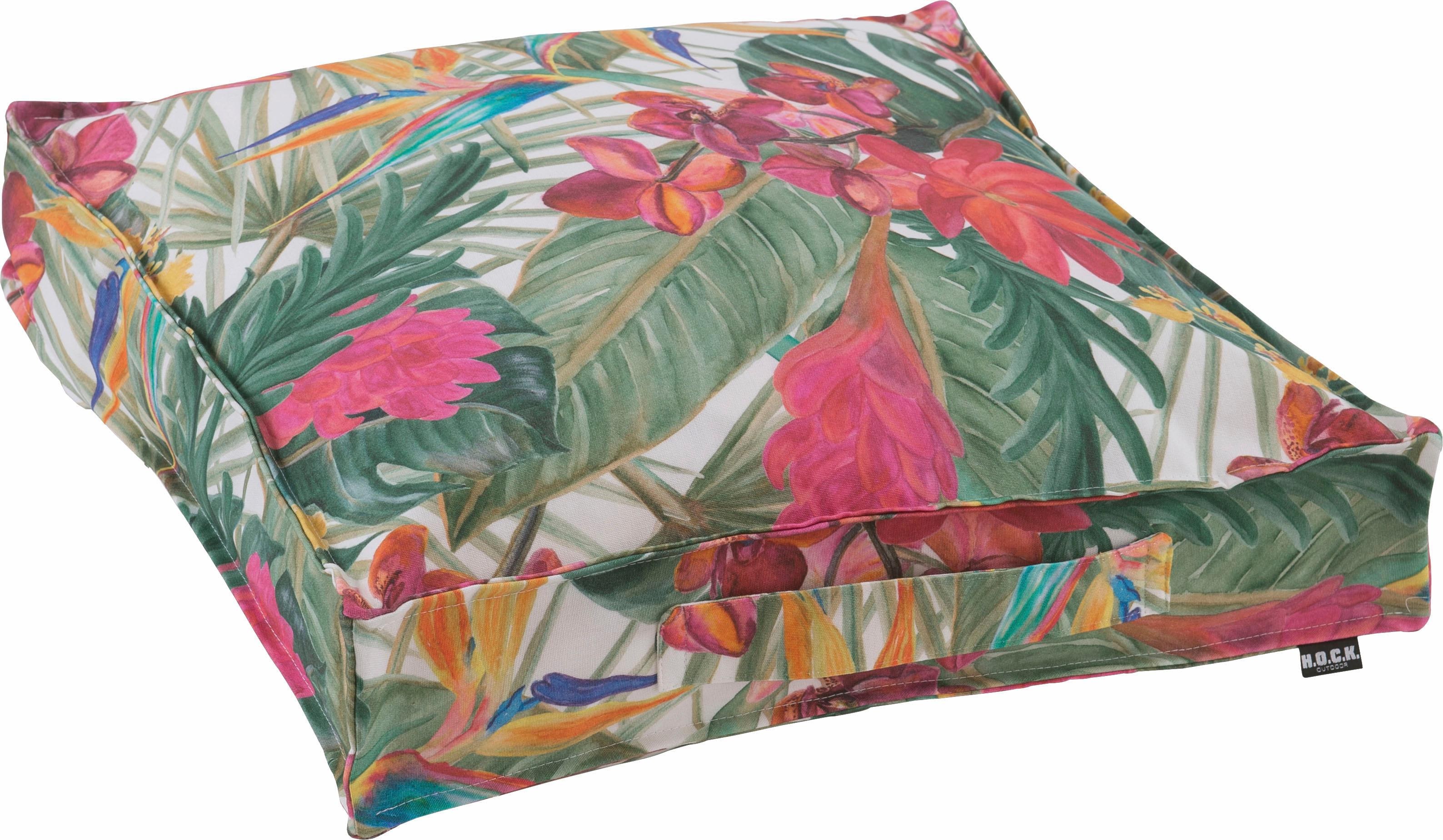 Sitzkissen H.O.C.K. "Beach Life", bunt (bunt, geblümt gemustert), B:50cm H:10cm L:50cm, Polyacryl, Dekokissen_Sitzkissen_Kissenhüllen, Sitzkissen, mit tropischem Muster