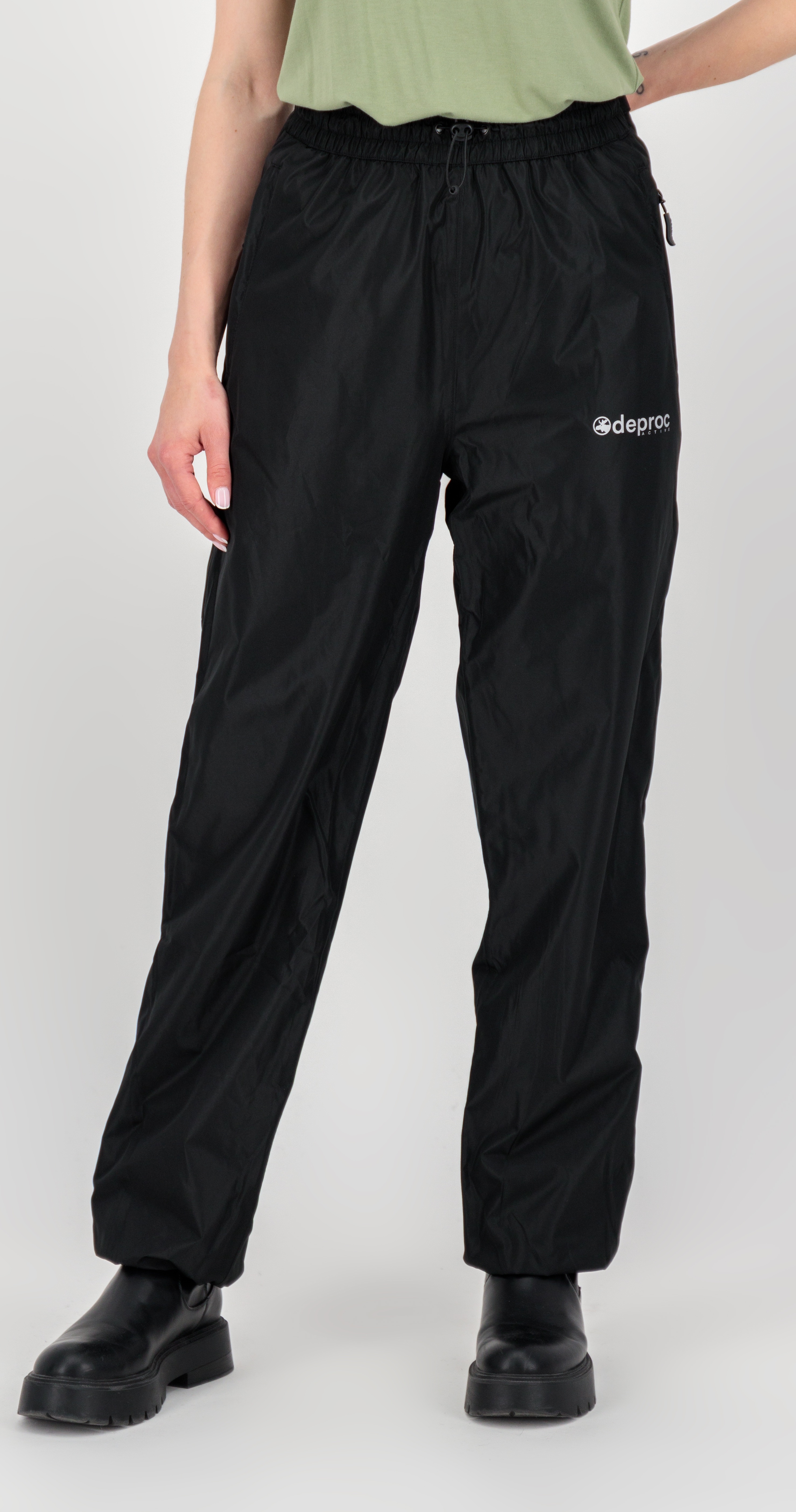 Regenhose DEPROC ACTIVE "KORSIKA WMN", Damen, Gr. XXL(52/54), Normalgrößen, schwarz, 100% Polyester, Hosen Regenhose, Seitlicher Öffnungsreißverschluss,auch in Großen Größen erhältlich