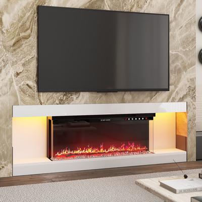 LED Fireplace TV Stand with 12-Color Lighting, High-Gloss White Entertainment Center