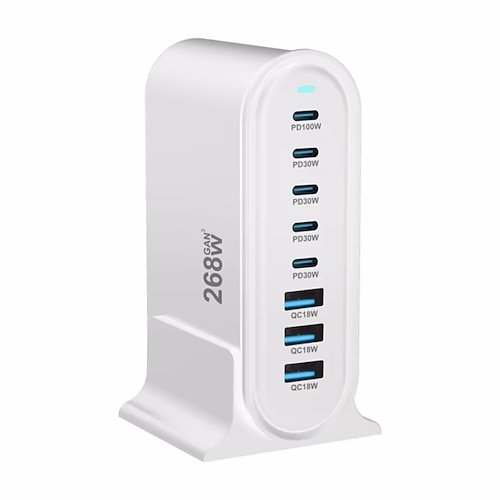 268 W USB-Ladegerät mit mehreren Anschlüssen, USB-C-Schnellladegerät, 8-Port-Ladestation, Hub, schnelles kompaktes Gan-Ladegerät, Netzteil Image