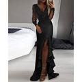 Damen kleid lang schwarzes kleid abendkleider Heimkehr-Kleid Cocktailkleid Modisch Reifen elegante kleider winterkleider damen Urlaub Party Regular Fit Einfarbig Langarm V Ausschnitt Schwarz Frühling
