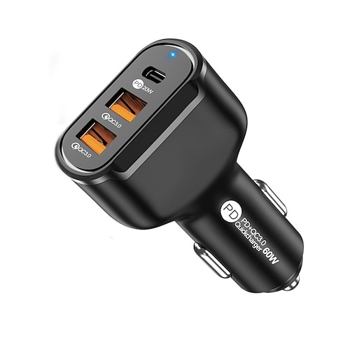 USB-C-Autoladegerät PD-Autoladegerät-Adapter 3 Anschlüsse Mini-USB-Autoladegerät 30 W Schnelllade-Autoadapter Image