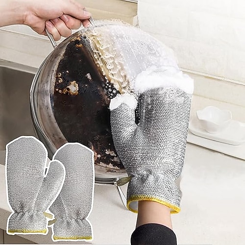 Hausarbeit Reinigungshandschuhe Stahldraht Ball Geschirrspülhandschuhe Küchengeschirrtuch Geschirrspültuch Reinigungswerkzeuge Image