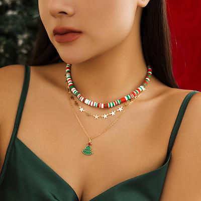 Layered Christmas Charm Necklace with Santa, Gift Box Christmas Tree Pendants – Festive Jewelry for Holiday Celebrations