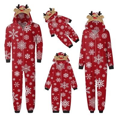 Family Christmas Family Pajamas Pajamas Graphic Cute Christmas Pajamas Home Deep Purple snowflakes on red background White snowman on blue background Long Sleeve Mommy And Me Outfits Active Matching