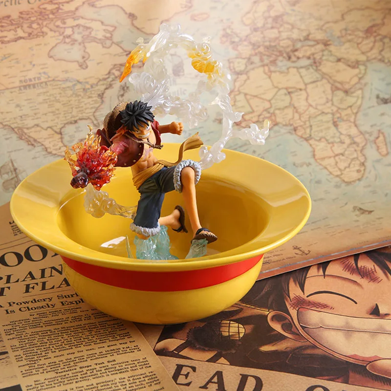 Japanese 8 Inch Straw Hat Bowl Cute Cartoon Household Ceramic Tableware Rice Dessert Soup Noodle Bowls Anime Figure Bowl