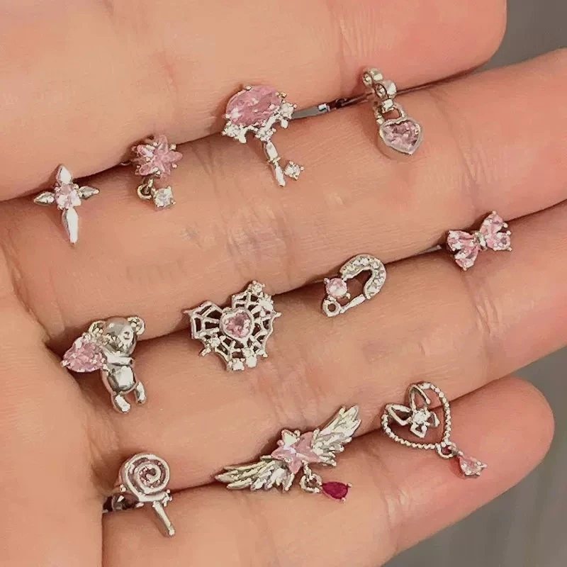 1PCS Nette Rosa Zirkon 316L Edelstahl Ohr Knochen Nagel Neue Mode Y2K Punk Kleine Ohrring für Frauen Cochlea schmuck Party Geschenk
