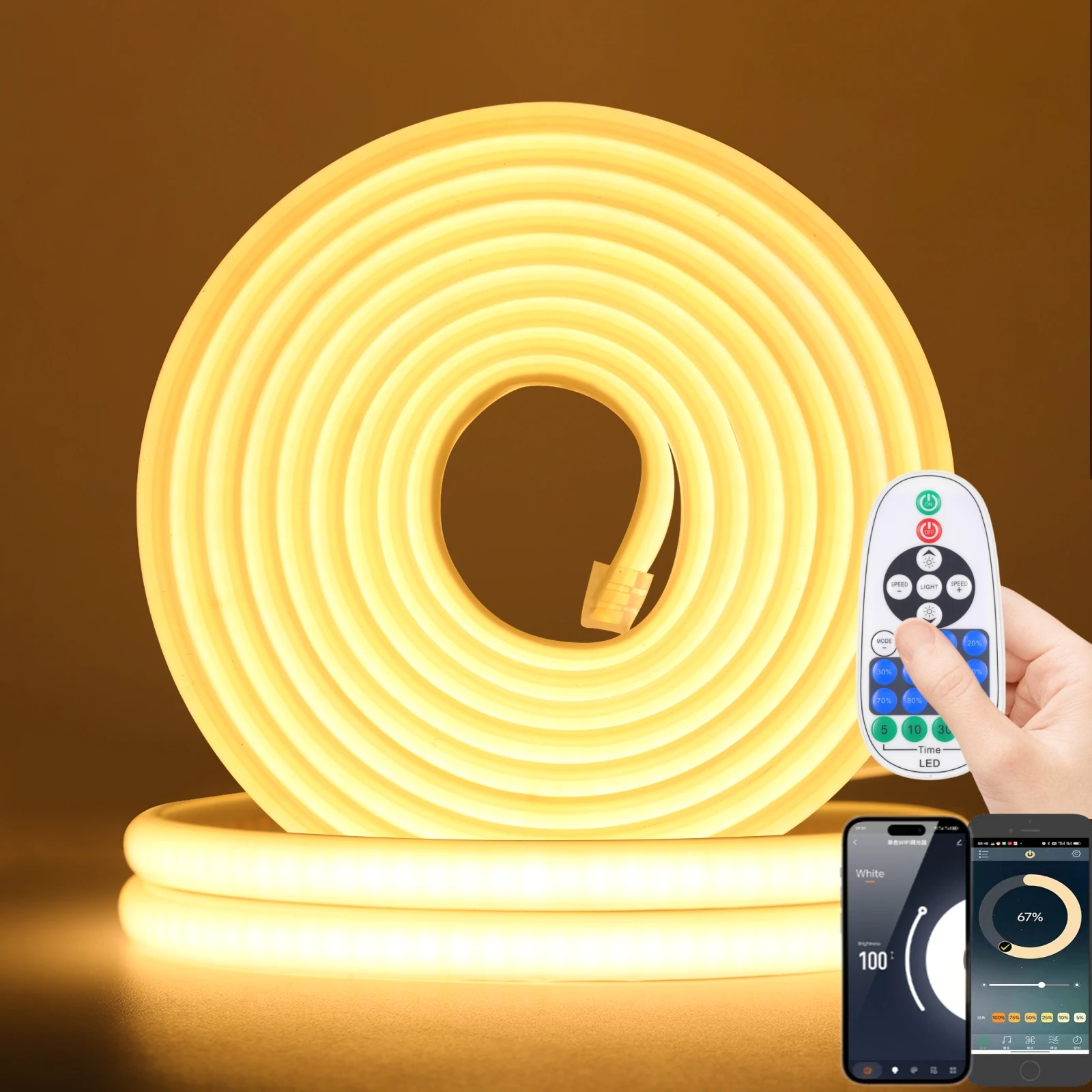 220V Smart COB Streifen LED Neon Licht 10M 20M 30M 288Leds/m WIFI Bluetooth Dimmbare Band IP67 Wasserdichte Seil Für Zimmer Im Freien Image