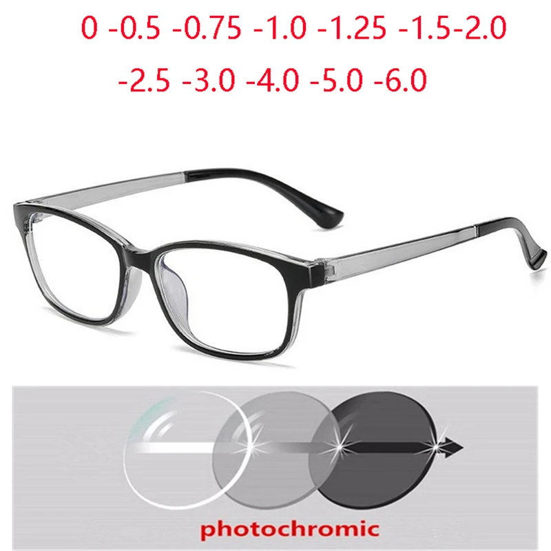 Mode Kunststoff schwarz grau Rahmen quadratische kurzsichtige Brille Sonne photo chrome graue verschreibung pflicht ige Brille 0 -0.5 -0.75 bis -6.0 Image
