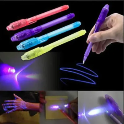 4 teile/los leuchtendes Licht Stift Magie lila 2 in 1 UV Schwarzlicht Combo Zeichnung unsichtbare Image