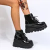 Frauen Stiefel High Top Dicke Sohle Winter Hang Ferse Lace Up Ankle Stiefel Frauen Schuhe Helle