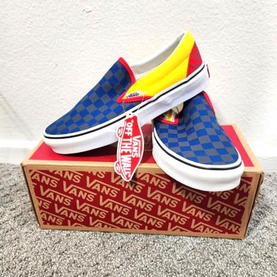 Vans Shoes | Kid Child Red Blue Yellow Checkered Vans Slip On Shoes, Unisex Boy 5. Girls 6.5 | Color: Blue/Yellow | Size: 5bb
