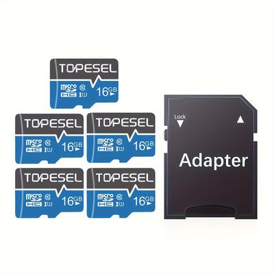 TEMU Topesel 10pcs Of 64gb/32gb/16gb Cards With Adapter Class 10 U1 Storage Cards For Smartphones, Tablets, Cameras, Dash Cams, Security Cameras, , Blue Image