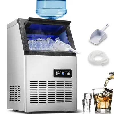 Zomagas 110LBS/24H Stainless 28LBS Capacity, 2 Water Inlet Modes for Restaurant Home Bar Ice Maker