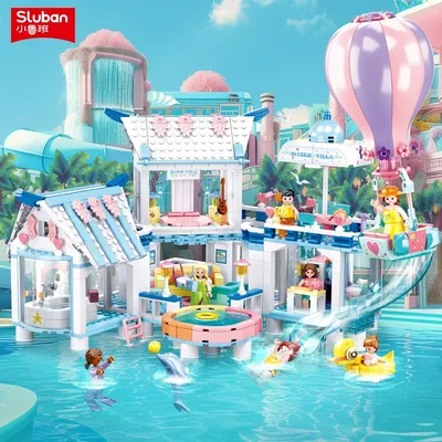 938PCS Sea View Pool Villa Building Blocks Creative City Streetview Model Bricks Set With Figures