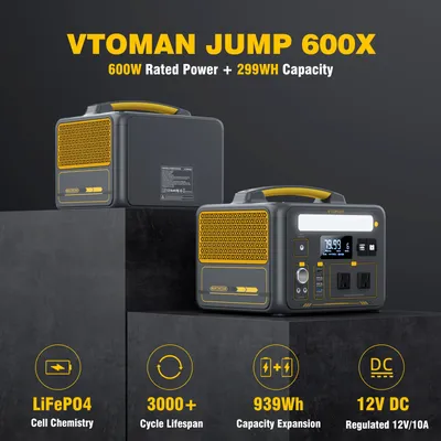 VTOMAN JUMP600X with 110W Solar Panel included,600W 299Wh LiFePO4 Portable Power Station with Solar