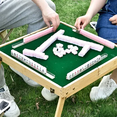 Outdoor Mini Mahjong Set with Folding Mahjong Table Portable Mah Jong Game Set For Travel Family