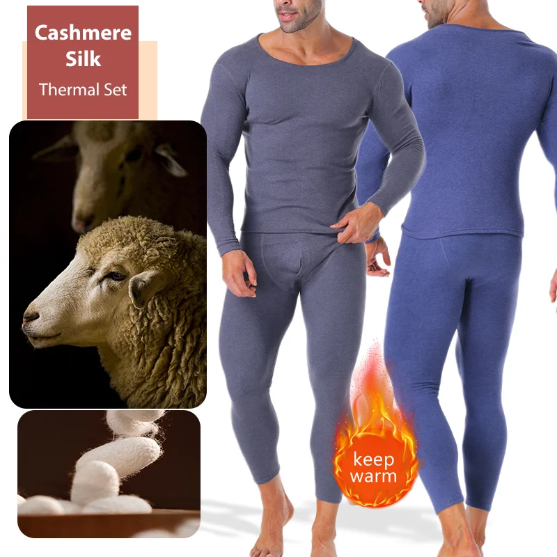 Winter männer Thermo-unterwäsche Warm Halten Lange Unterhosen Verdickte Wolle Seide Basis Schicht Set Fleece Rundhals Pyjamas Set L-4XL Image