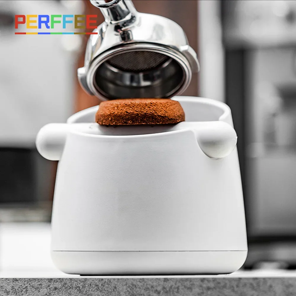 Weiße Kaffee-Klopf box mit Gummi-Klopf stange 0,8 l großer Espresso-Boden behälter rutsch fester Abfall kaffeesatz