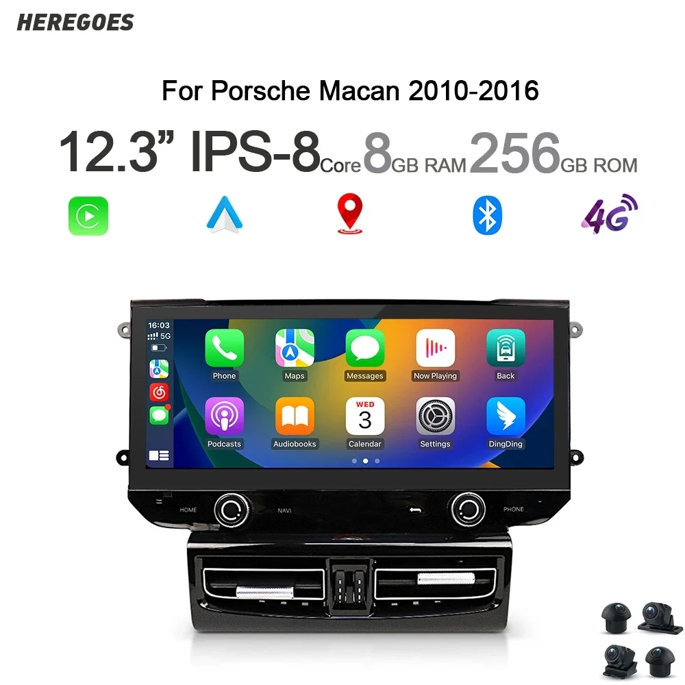 Carplay 12,3 "QLED Auto Android 14 8GB Auto DVD Player Navigation Stereo GPS WIFI Bluetooth Auto Radio für Porsche Macan 2010-2016 Image