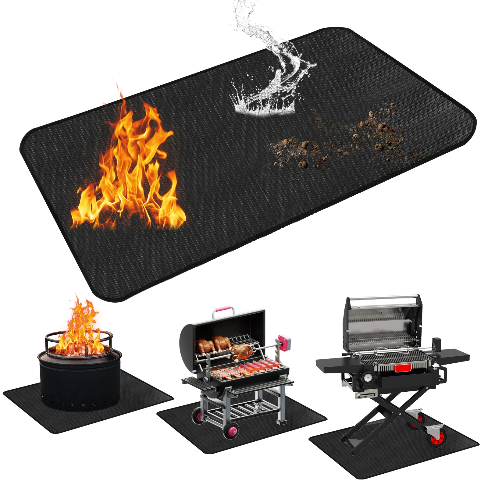 Große Feuerdecke, doppelseitig, feuerfest, Grillunterlage unter Grillmatte, Grill, Kamin, Feuermatte, ölbeständig, wasserdicht, Grillschutz Image