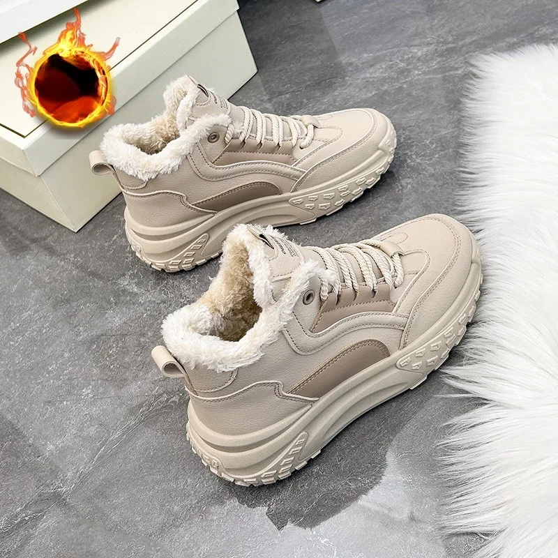 Lässige Schneestiefel 2025, neue Damenschuhe, Winter-High-Top-gepolsterte Damenschuhe, warme Outdoor-Damenschuhe mit dickem Boden für Kälte