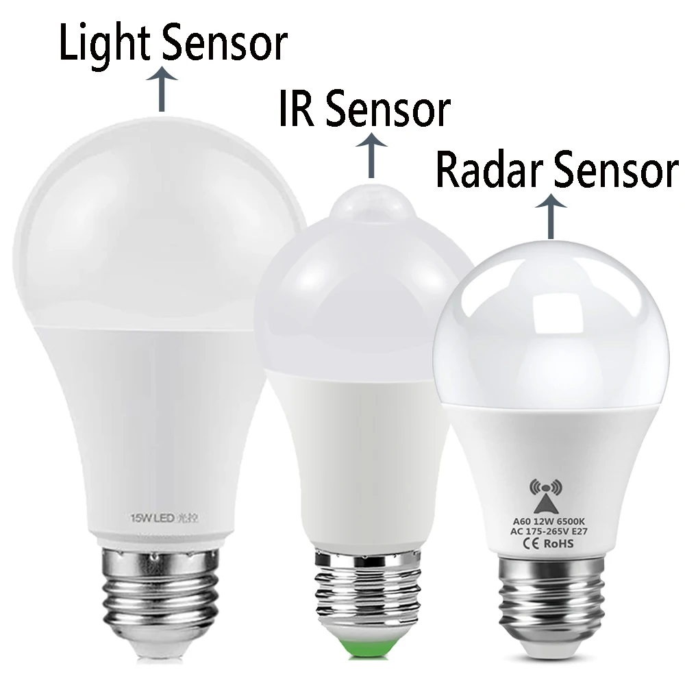 Lichtsensor-Glühbirne / Radar-Sensorlicht für den menschlichen Körper / PIR-Bewegungsmelder-Lampe Optional AC 220 V 110 V E27 LED-Leuchtmittel Heimdekoration