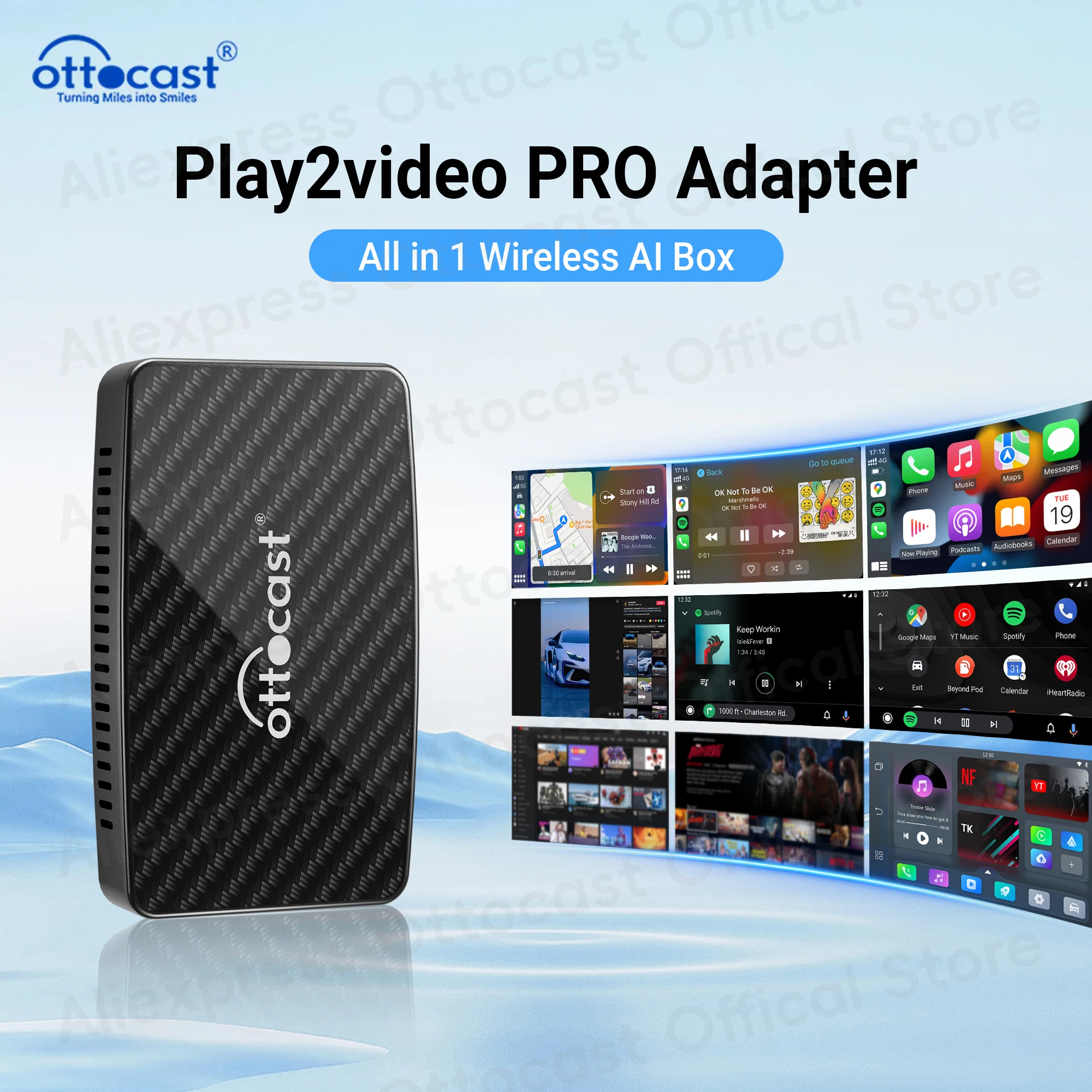 OTTOCAST Play2Video Pro Wireless Android Auto CarPlay Adapter Neues Autozubehör TV-Box für Youtuber für NetFlix für Kia Audi Image