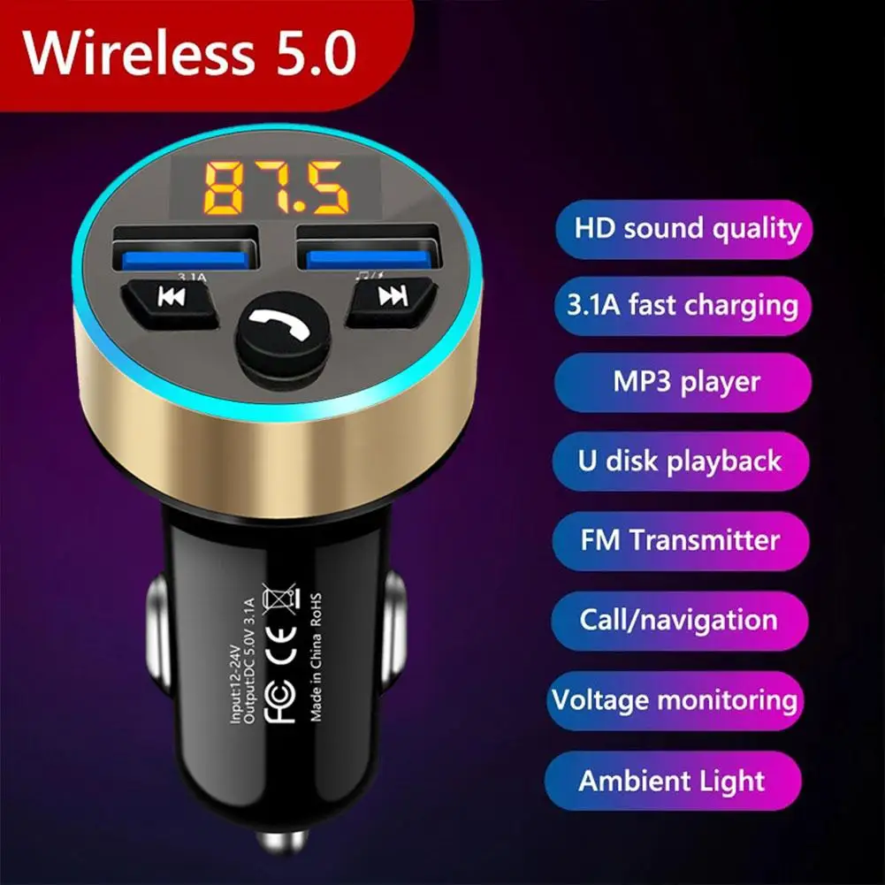 Bluetooth 5,0 FM Sender Freisprecheinrichtung Auto Radio Modulator MP3 Player Mit USB Super Schnell Lade Adapter Für Auto Image