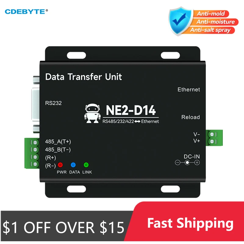 RS485/RS232/RS422 zu Ethernet Serial Server DC8-28V Modbus TCP zu RTU MQTT Zwei-Wege-Sockel Link CDEBYTE NE2 Serie AT Command Image
