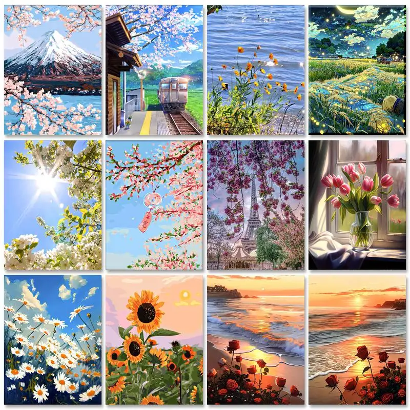 GATYZTORY 40 x 50 cm Malen nach Zahlen für Erwachsene, handgemalte Blumen, Malen nach Zahlen, Bild, Zeichnung, Wandkunst, Kunstwerk-Set Image