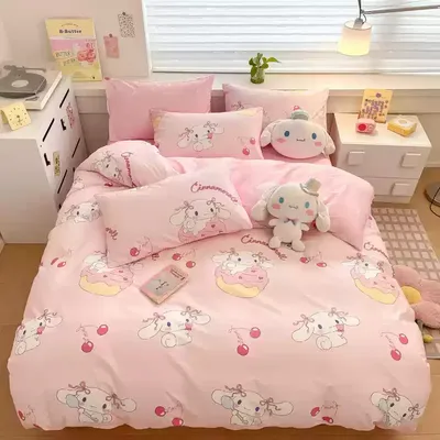 Niedliche rosa Cinna moroll Bett bezug Kinder Cartoon Bettwäsche Set für Mädchen Geschenke Single Queen Bett bezüge Schlafzimmer Dekoration