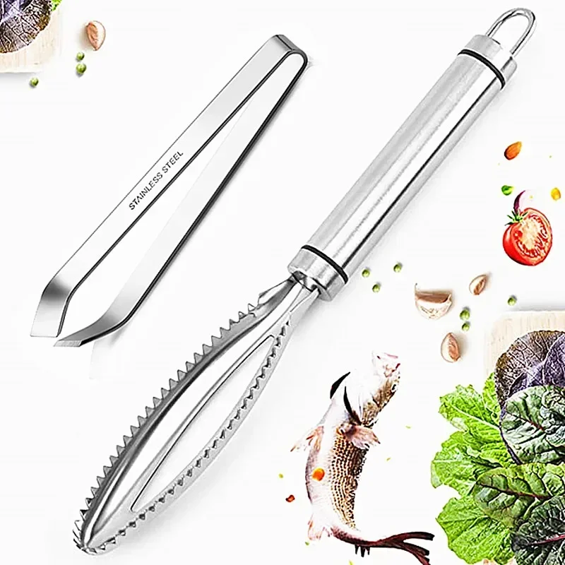 Küche Zubehör Edelstahl Fisch Schuppen Schaben Reiben Schnelle Entfernen Fisch Reinigung Schäler Schaber Fisch Knochen Pinzette Werkzeug Gadge Image