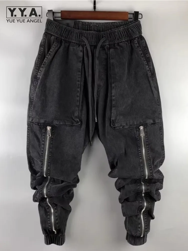 Herren Frühlings-Denim-Haremshose mit Kordelzug, lockere Passform, Straße, lässige Jeans, Reißverschluss-Design, Vintage-Hip-Hop-Hose, Übergröße 40, 42