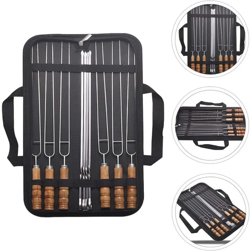 Grill Stick Flache Grill Gabel Edelstahl Grill Spieße Grill Werkzeug Lagerung Tasche Camping Picknick Grill Zubehör Image