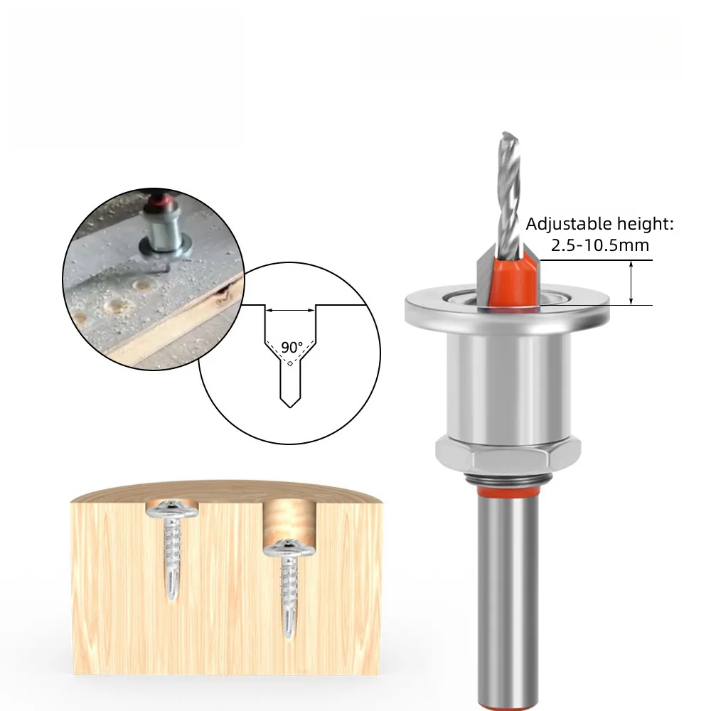 ALLSOME 8/10 mm Bohrer-Set mit rundem Schaft, verstellbarer Senker, 2,8–4 mm Kegelbohrer, Senker-Fräserbohrer mit Begrenzungsanschlag Image
