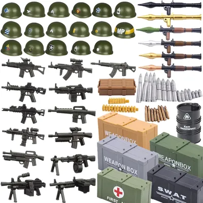 Militärische Bausteine Militärbedarf Waffenzubehör Soldat Oberstamm Helm Pistole Gewehr M16 Waffenbox Munition Ziegelspielzeug Image