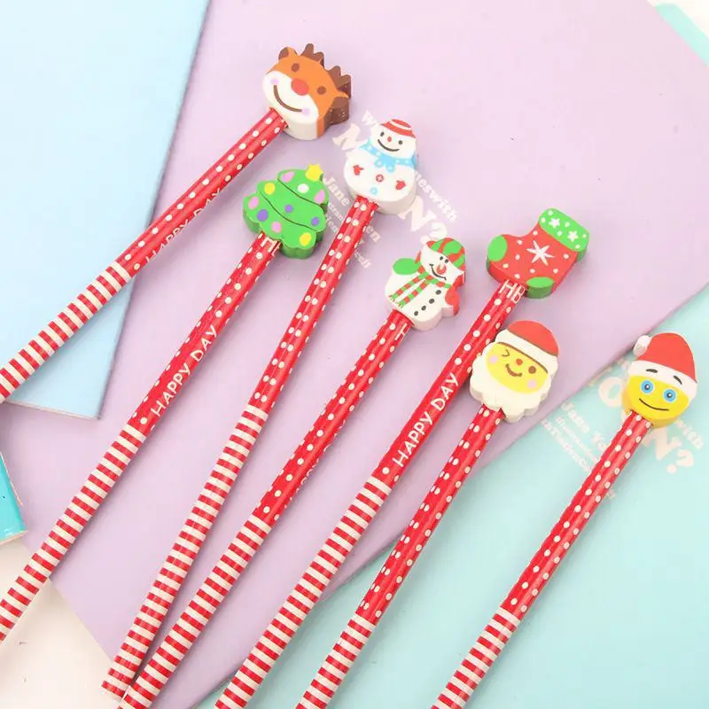 /20pcs Weihnachten Holz stift mit Radiergummi kreative Kind Geschenk Preis Briefpapier Kinder Schule Weihnachts geschenk Weihnachten Neujahr Image