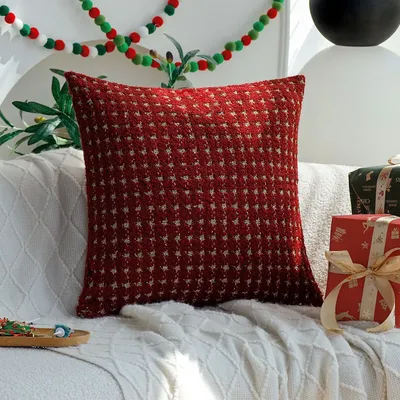 Rotgoldener Hahnentritt-Garn gefärbter weihnachtlicher dekorativer Kissenbezug für Wohnzimmer, Sofa, Image