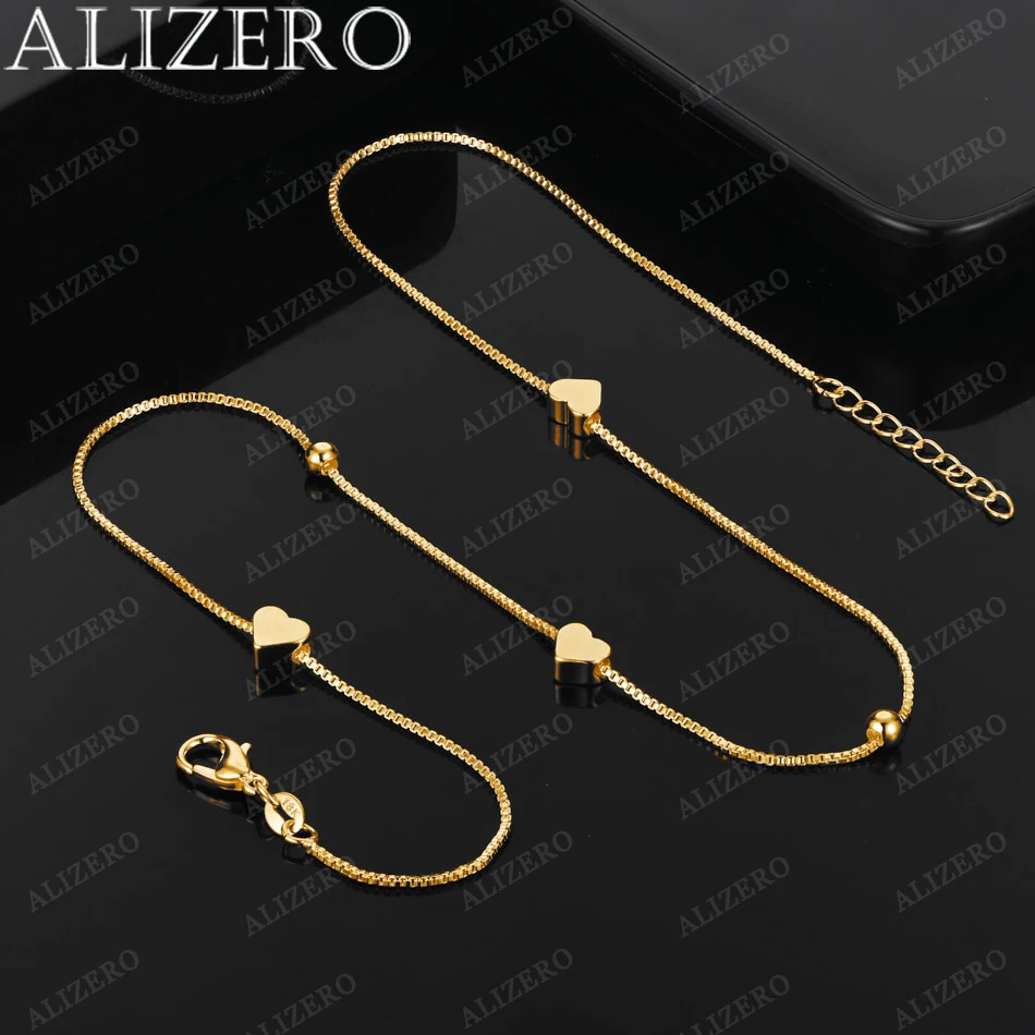ALIZERO 18K Gold Halskette 18 Zoll Box Kette Herzen Perlen Halskette Für Frauen Mode Hochzeit Party Edlen Schmuck Geschenke Image