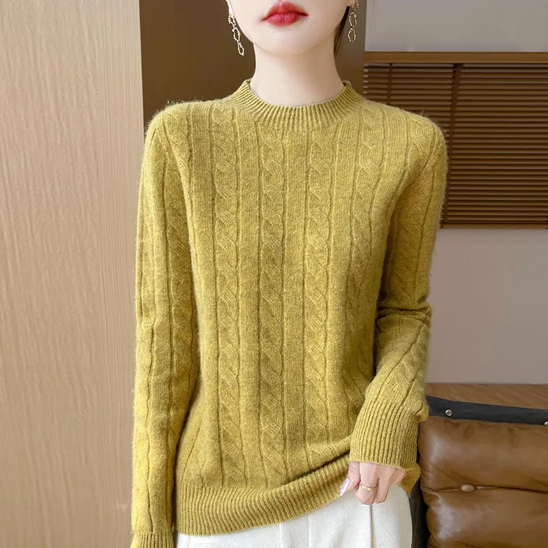 Women Winter Sweater 100% Merino Wool Thick Warm O-Neck Pullover Twist Flower Cashmere Knitwear Casual Korean Popular Clothes