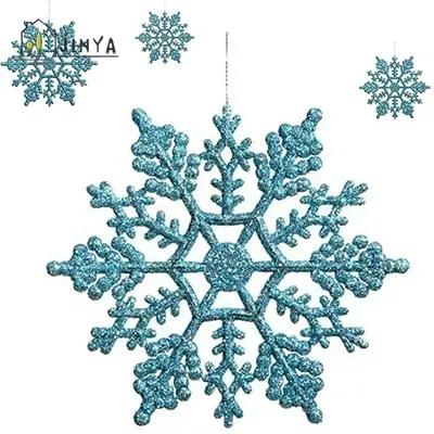 Pack Of 24/12/6 Pieces Snowflakes For Christmas Tree Decoration Blue Snowflakes With Bright Powder Winter New Year Hanging Decor