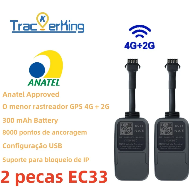 2 pièces EC33 4G + 2G GPS tracker avec 300mAh batterie TrackerKing le plus petit tracker relais GPS Rastreador GPS J16 Acc alarme