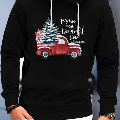TEMU Plus Size Men's Christmas Car Print Hoodies Oversized Fashion Casual Hooded Sweatshirt , Men's Clothing Image