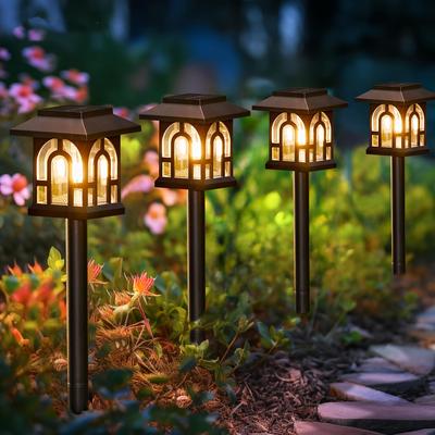 TEMU 8pcs Solar Lawn Lights, Solar Garden Lights, Led Outdoor Solar Lights For Passage Patio Wedding Party Fence Decoration Lighting Ambient Lights, Housing Lattice Style Image