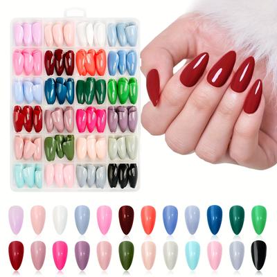 TEMU Shining Nail 576pcs Press On Nails Set - Almond Shaped, Medium Length, Mixed Color Pure , 24 Colors - Diy Nail Kit For Women, 12 Sizes, Removable False Nails For & Parties